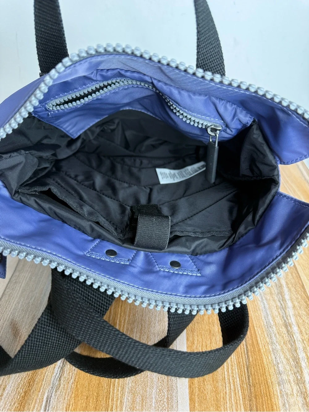 Ori London Bantry B Small Tote Backpack Recycled Nylon Wide Mouth Dusted Peri